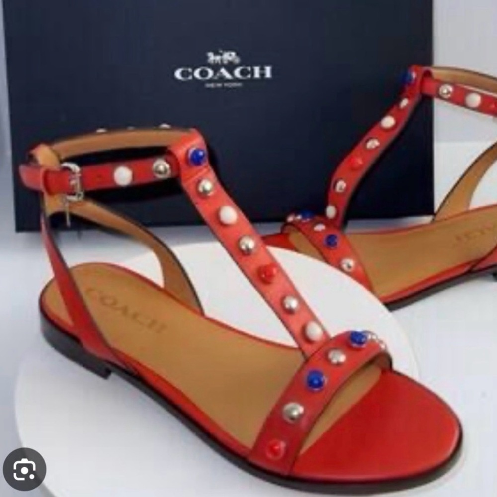 Coach Sadie Semi Matte Calf Deep Coral Sandal 6.5